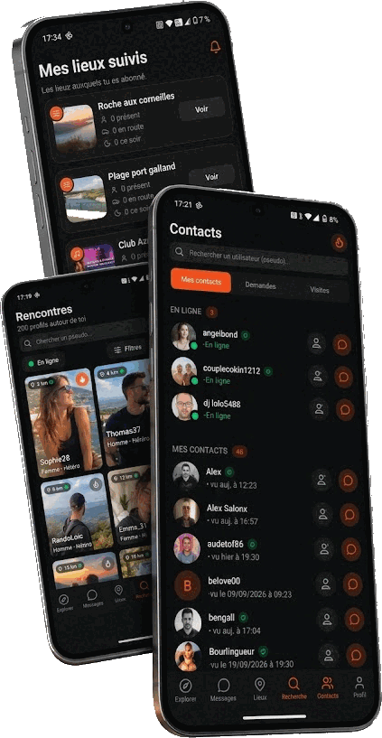 Application libertine PlaceUp — lieux suivis, rencontres près de chez toi et contacts en direct